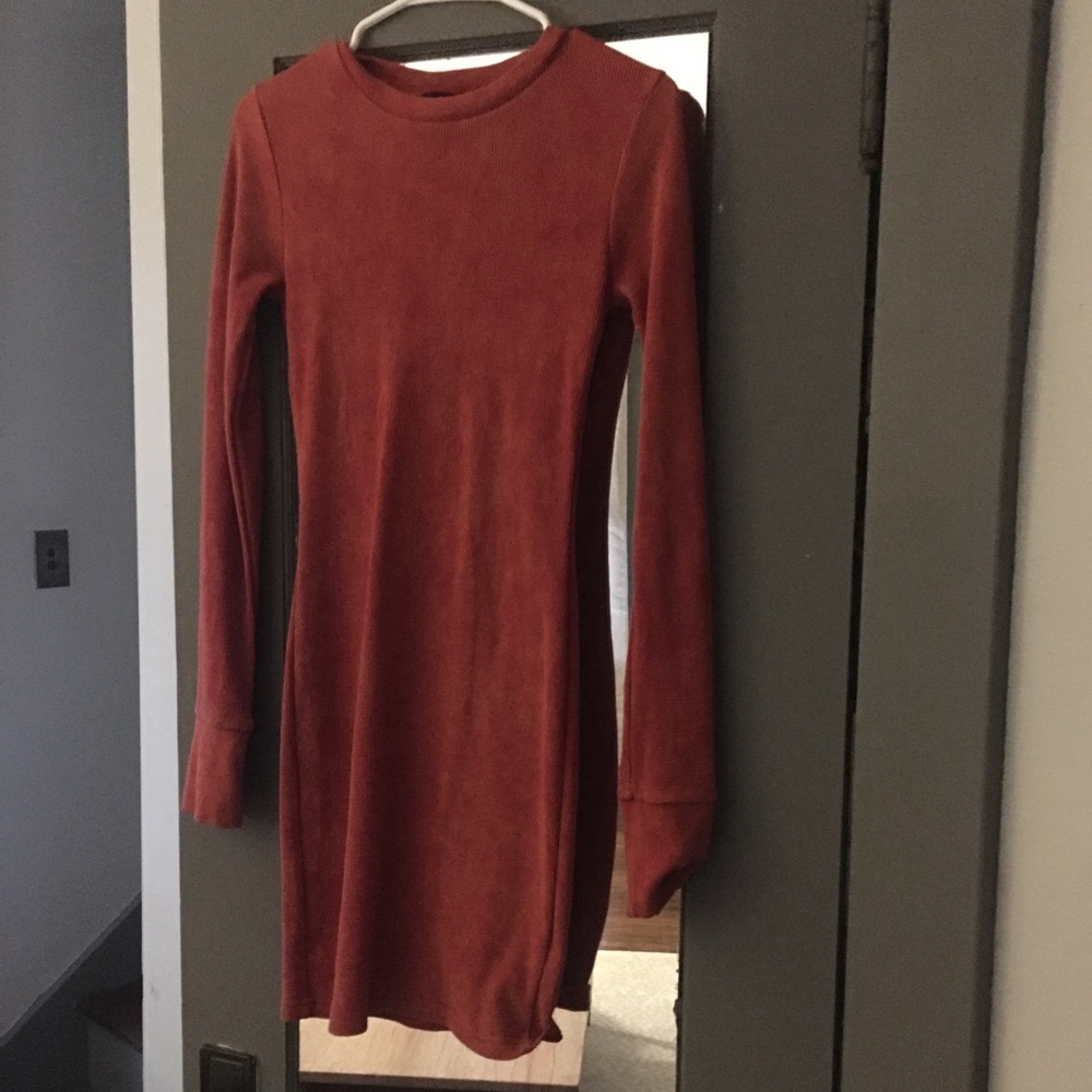 Orange thermal long sleeve tight dress